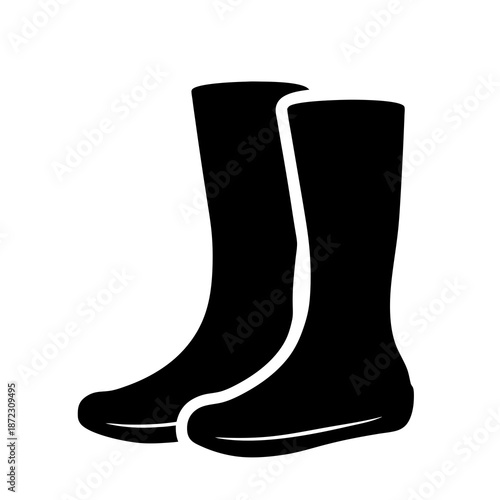 Pair of Solid Black Rubber Boots for Wet Weather Conditions