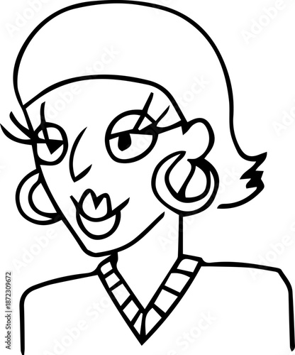 Drawing of a woman with a short haircut and full lips. Created with bold, grunge lines, suitable for icons, posters, or branding, highlighting a stylish and confident look