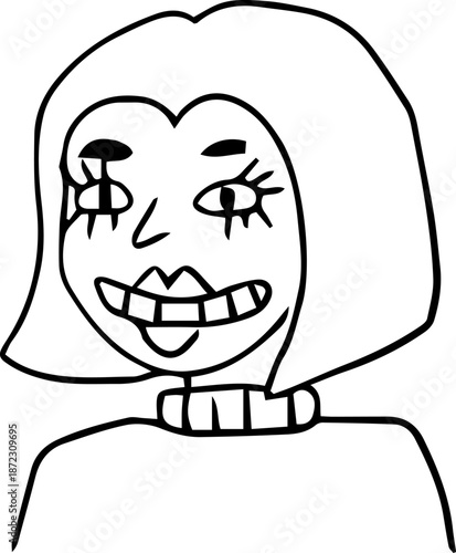 Avatar of a cute, smiling woman with a bob haircut. Drawn with soft, friendly lines, perfect for profiles, social media, or branding, radiating warmth and charm