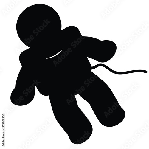 Silhouette of an astronaut floating in space on a white background