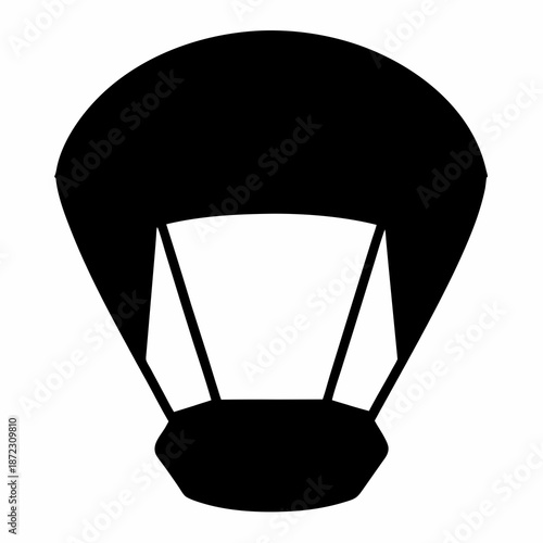 Black silhouette illustration of parachute isolated on white background with simple design