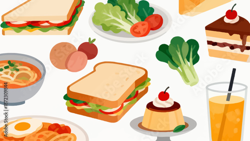 Illustration of various food items