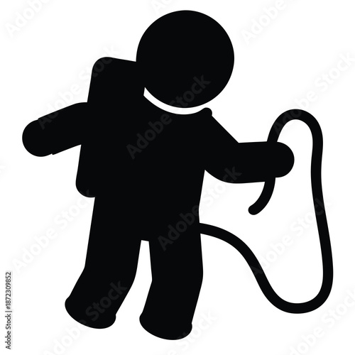 Silhouette of Astronaut Holding Tether in Space Exploration and Discovery