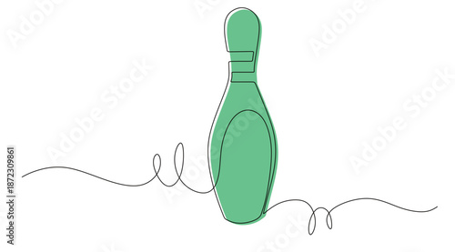 Continuous line art of a bowling alley with curved and twisting lines. Vector illustration with color.