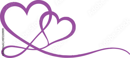 heart interlocking purple line art continuous two hearts flourish
