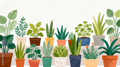 Potted plants on shelves