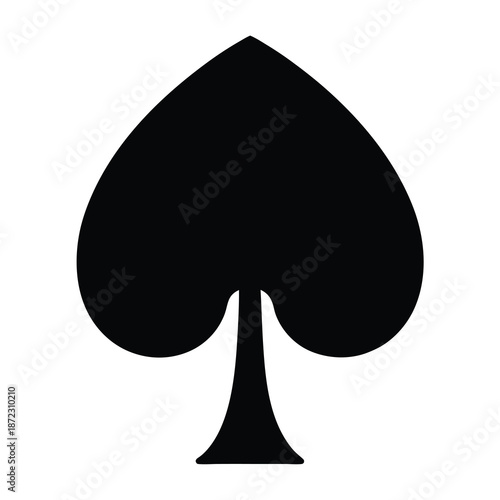 Simple black spade card suit symbol on a white background in a vector format