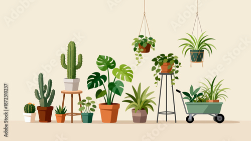various potted plants displayed