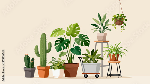 Indoor plants in various pots