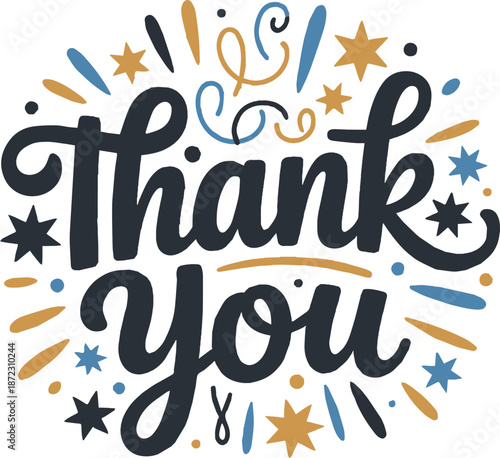 thanks typographic thank you message banner decorative stars dots
