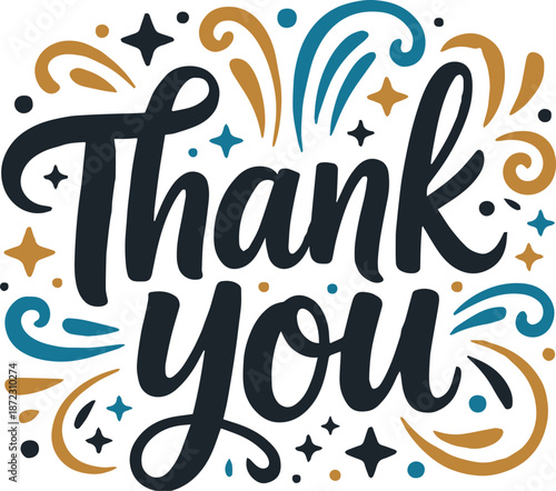 thanks script calligraphy thank you card vector design with swirls