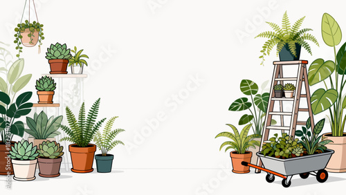 Indoor plants and gardening tools