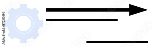 Gear meshing with bold arrows pointing forward, symbolizing process efficiency, progress, movement. Ideal for technology, workflow, teamwork, development, optimization productivity business