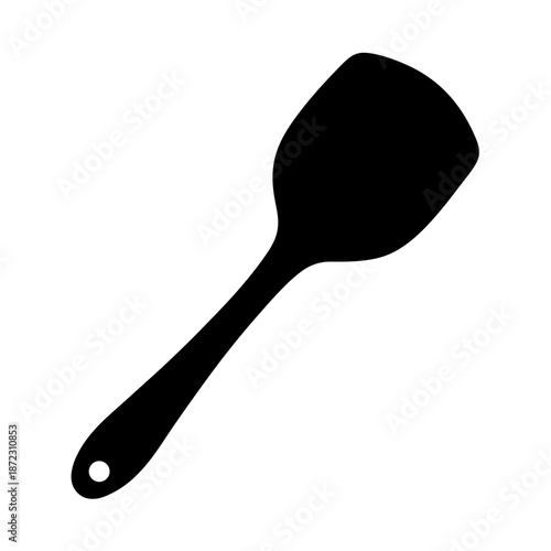 Minimalist black spatula on white background, kitchen utensil design element