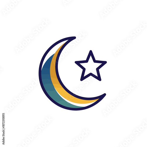 Crescent moon and star icon symbolizing Islamic culture, spirituality, and celestial observation, perfect for religious or astronomical themes