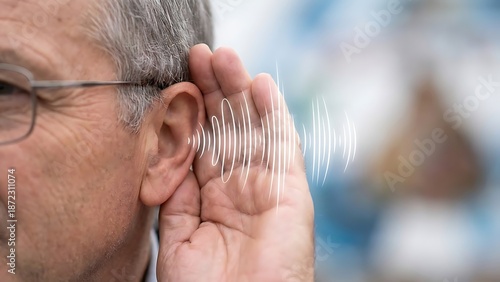 Man listening to sound waves