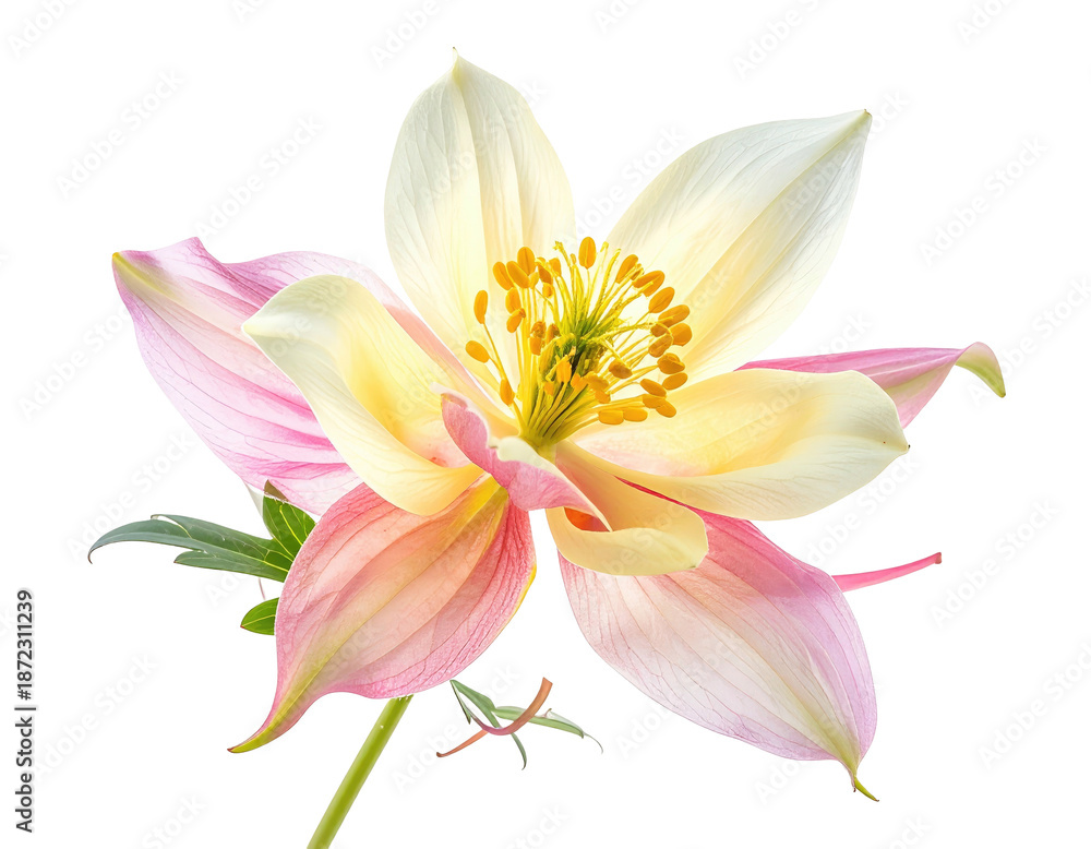 Fototapeta premium Close-up of a delicate flower with pink-tipped petals and a vibrant yellow center