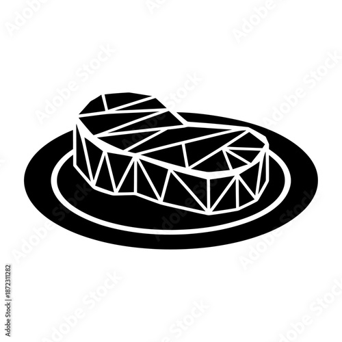 stylized steak on a plate silhouette with geometric design in black and white representing delicious meal