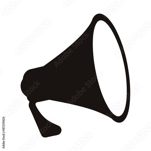 Black silhouette of a megaphone, communication and announcement tool on white background