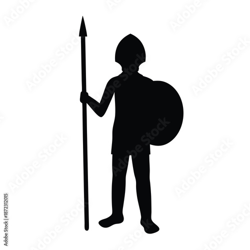Silhouette of a medieval warrior holding a spear and circular shield