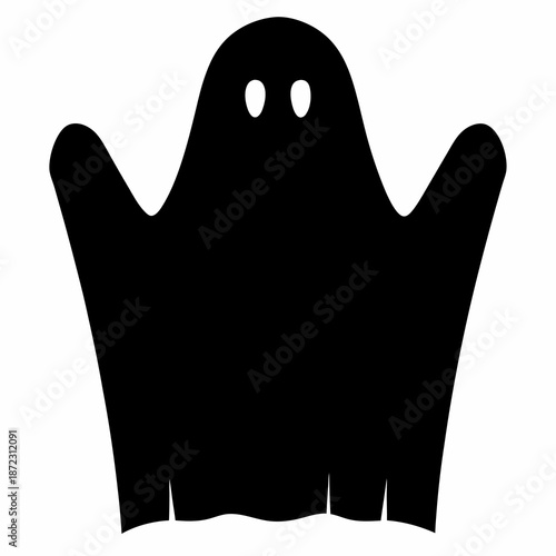 Simple minimalist black silhouette of a ghostly figure on a white background