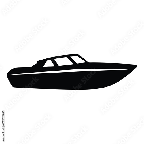 Silhouette of a sleek modern speedboat cruising swiftly through calm waters
