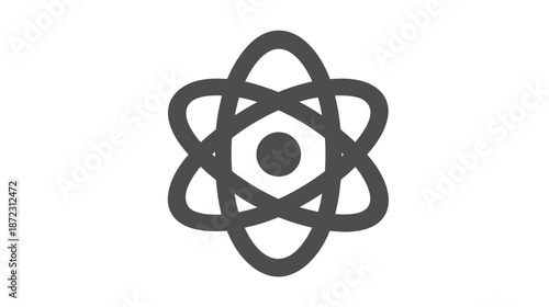 Scientific Atom Icon: Abstract Molecular Structure Symbol with Nucleus and Electron Orbits, Representing Physics and Chemistry Concepts