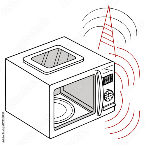 Advanced ceramic microwave absorber material technology, scientific illustration of electromagnetic wave absorption for shielding and stealth applications.