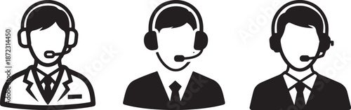 Customer service support agent silhouettes with headsets icons set