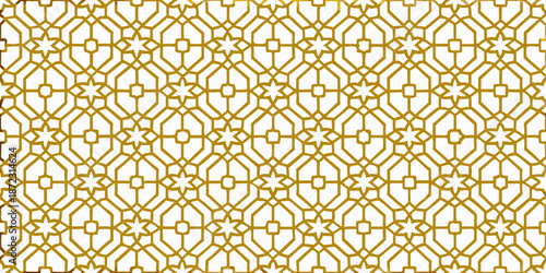 Intricate golden geometric pattern showcasing a repeating islamic inspired design