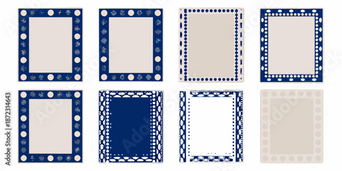Six decorative film strip frames with varied patterns and colors