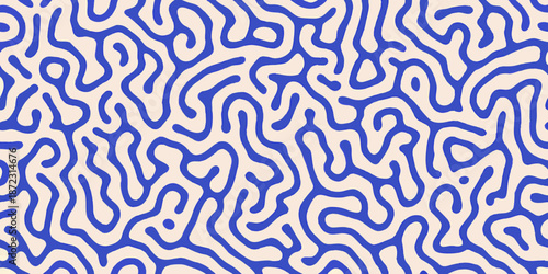 Abstract blue and cream organic flowing lines creating a seamless pattern