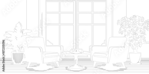 home interior sketch art line or silhouette vector design made by hand drawn geometric lines patterns.