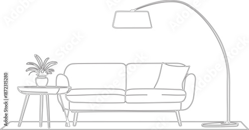 sofa and armchair and light sketch art vector silhouette design made by geometric black lines.