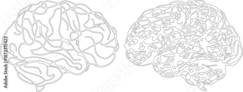 hand drawn vector illustration of a human brain or line art vector design of human brain made by geometric sketch.