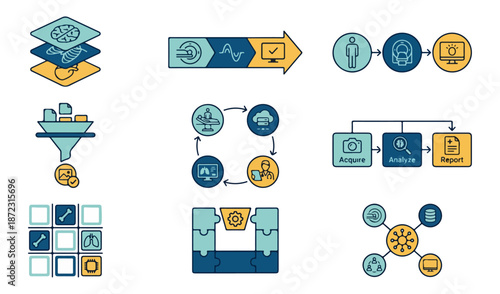 Abstract business icons set for data analysis and strategy