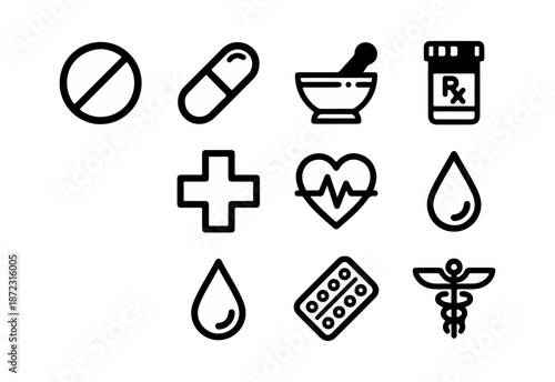 Medical icons health care symbols and concepts on black background