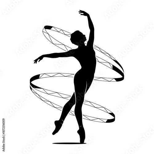 graceful ballerina silhouette in motion with hula hoop illustrating athleticism and elegance