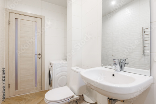 Wallpaper Mural modern bathroom room with toilet and washing machine Torontodigital.ca