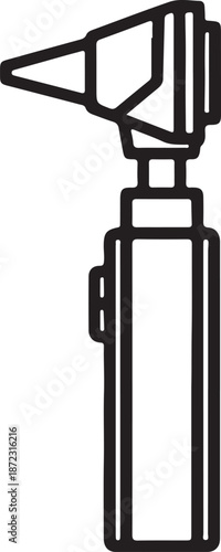 Medical Otoscope Line Art Icon Vector Illustration: Black and White Diagnostic Ear Examination Instrument Symbol for ENT Doctors, Healthcare Clinics, and Hospital Equipment Design