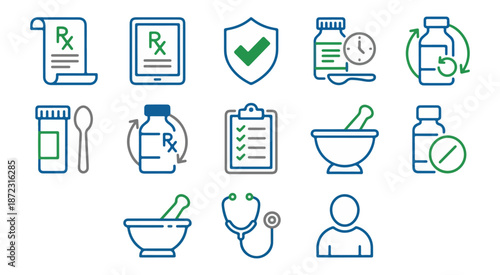 Medical icons healthcare prescription and medicine symbols