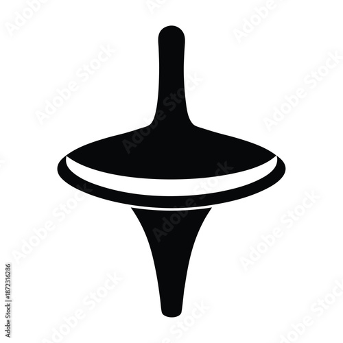 Elegant black and white silhouette illustration of a classic spinning top toy