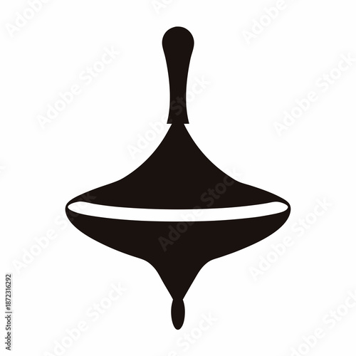Elegant depiction of a spinning top toy rendered in simple black silhouette
