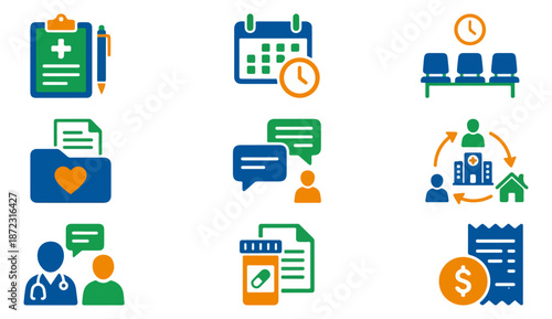 Medical icons set healthcare appointments and services