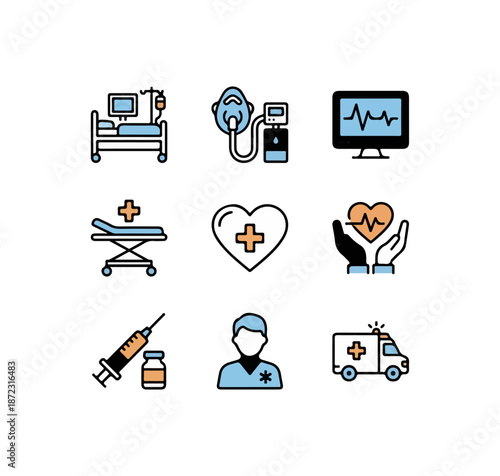 Medical icons set healthcare hospital illustrations