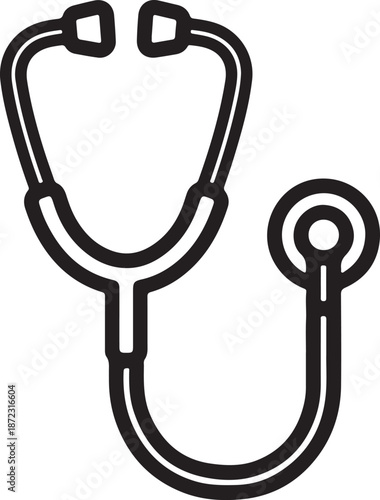 Black and White Vector Stethoscope Icon – Minimalist Medical Equipment Illustration for Healthcare, Hospital, Doctor, Nurse, Clinic, Diagnostics, and Medicine Design