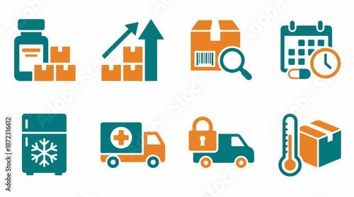 Medical supply chain icons representing healthcare logistics