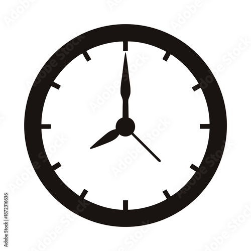 Analog Wall Clock Time Icon- Minimal black analog clock icon showing time concept, punctuality, scheduling, and classic timekeeping for design, apps, and interface use.
