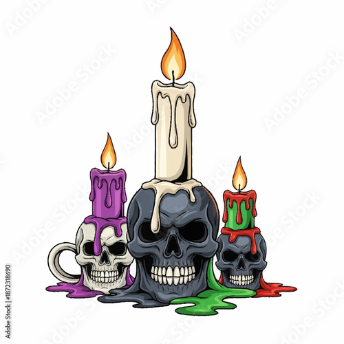 Skull Candles with Dripping Wax Halloween Decoration.