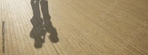 Concept or conceptual background of floor texture surface with a human shadow as silhouette. 3d illustration metaphor to romantic family relationship as happy love couple lifestyle dancing design